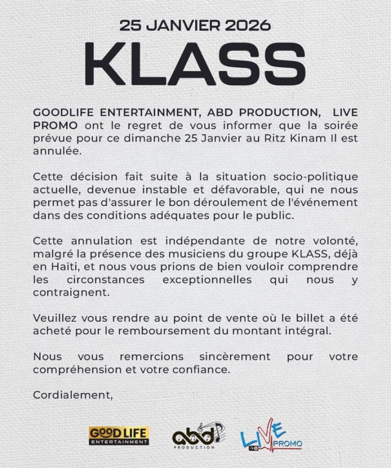 L’instabilité sécuritaire contraint à l’annulation du concert de Klass au Ritz Kinam II